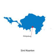 Detailed vector map of Sint Maarten and capital city Philipsburg