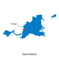 Detailed vector map of Saint-Martin and capital city Marigot