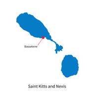 Map of Saint Kitts and Nevis with capital city Basseterre