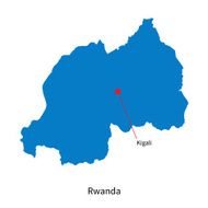 Detailed vector map of Rwanda and capital city Kigali