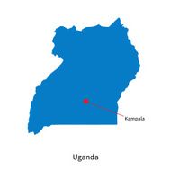 Detailed vector map of Uganda and capital city Kampala