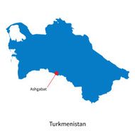 Detailed vector map of Turkmenistan and capital city Ashgabat