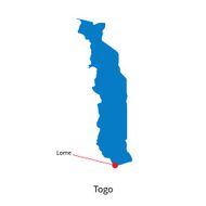 Detailed vector map of Togo and capital city Lome