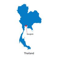 Detailed vector map of Thailand and capital city Bangkok
