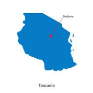 Detailed vector map of Tanzania and capital city Dodoma