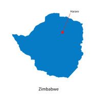 Detailed vector map of Zimbabwe and capital city Harare