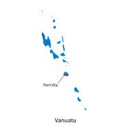 Detailed vector map of Vanuatu and capital city Port Vila