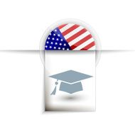 USA education tag label icon with flag