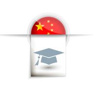 China education tag label icon with flag