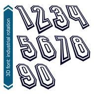 3d vector retro font with visual rotation effect geometric