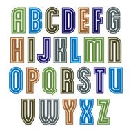 Colorful striped retro font isolated on white background