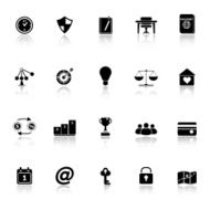 Thinking related icons with reflect on white background