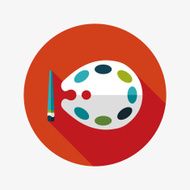 Palette with paint brush flat icon long shadow eps10 N2