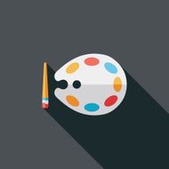 Palette with paint brush flat icon long shadow eps10 N3