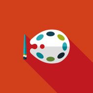 Palette with paint brush flat icon long shadow eps10 N4