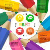 creative template infographic with colorful pencils and flow cha
