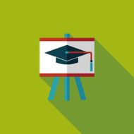 Graduation cap on the board flat icon with long shadow N7