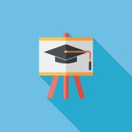 Graduation cap on the board flat icon with long shadow N8