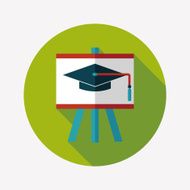Graduation cap on the board flat icon with long shadow N9
