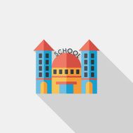 School building flat icon with long shadow eps10 N23
