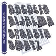 Outlined rotated vector font monochrome lined letters set N2