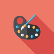 Palette with paint brush flat icon long shadow eps10 N8