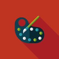 Palette with paint brush flat icon long shadow eps10 N9