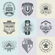 Assorted retro design insignias high education logotypes set 1