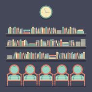 Flat Design Reading Seats and Bookshelves Vector Illustration N2
