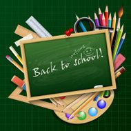 Welcome Back to school background or card with rulers pencils N6