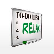 the word relax on to-do list whiteboard