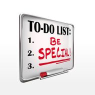 the word be special on to-do list whiteboard