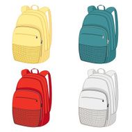 Set of colourful backpacks with zippers and pockets