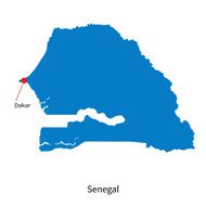 Detailed vector map of Senegal and capital city Dakar
