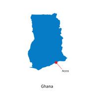 Detailed vector map of Ghana and capital city Accra