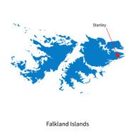 Detailed vector map of Falkland Islands and capital city Stanley
