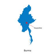 Detailed vector map of Burma and capital city Naypyidaw