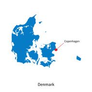Detailed vector map of Denmark and capital city Copenhagen