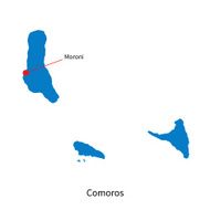 Detailed vector map of Comoros and capital city Moroni