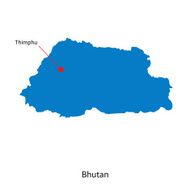 Detailed vector map of Bhutan and capital city Thimphu