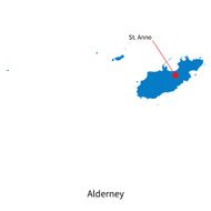 Detailed vector map of Alderney and capital city St Anne