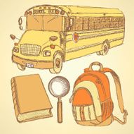 Sketch school bus zoom book and notebook