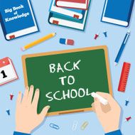 Back to School Flat Style Vector Background With Chalk Blackboard