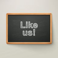 like us on blackboard in wooden frame