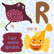 Sea very cute Alphabet marine set in vector R letter Ray raven N2