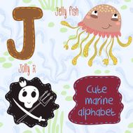 Sea very cute Alphabet marine set in vector J letter Jelly fish N2