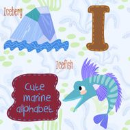 Sea very cute Alphabet marine set in vector I letter Iceberg ic N2