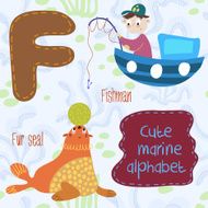 Sea very cute Alphabet marine set in vector F letter Fishman f N2