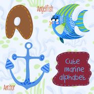 Sea very cute Alphabet marine set in vector A letter Angelfish N2