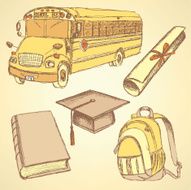 Sketch school bus book backpack